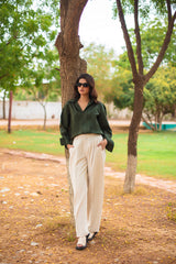 OVERSIZED POPLIN PLEATED LONG SLEEVE SHIRT