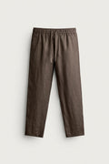LINEN RELAXED FIT TROUSERS - COCOA