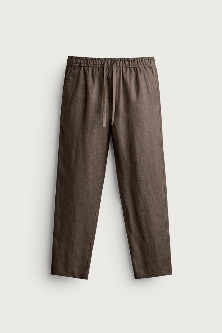LINEN RELAXED FIT TROUSERS - COCOA