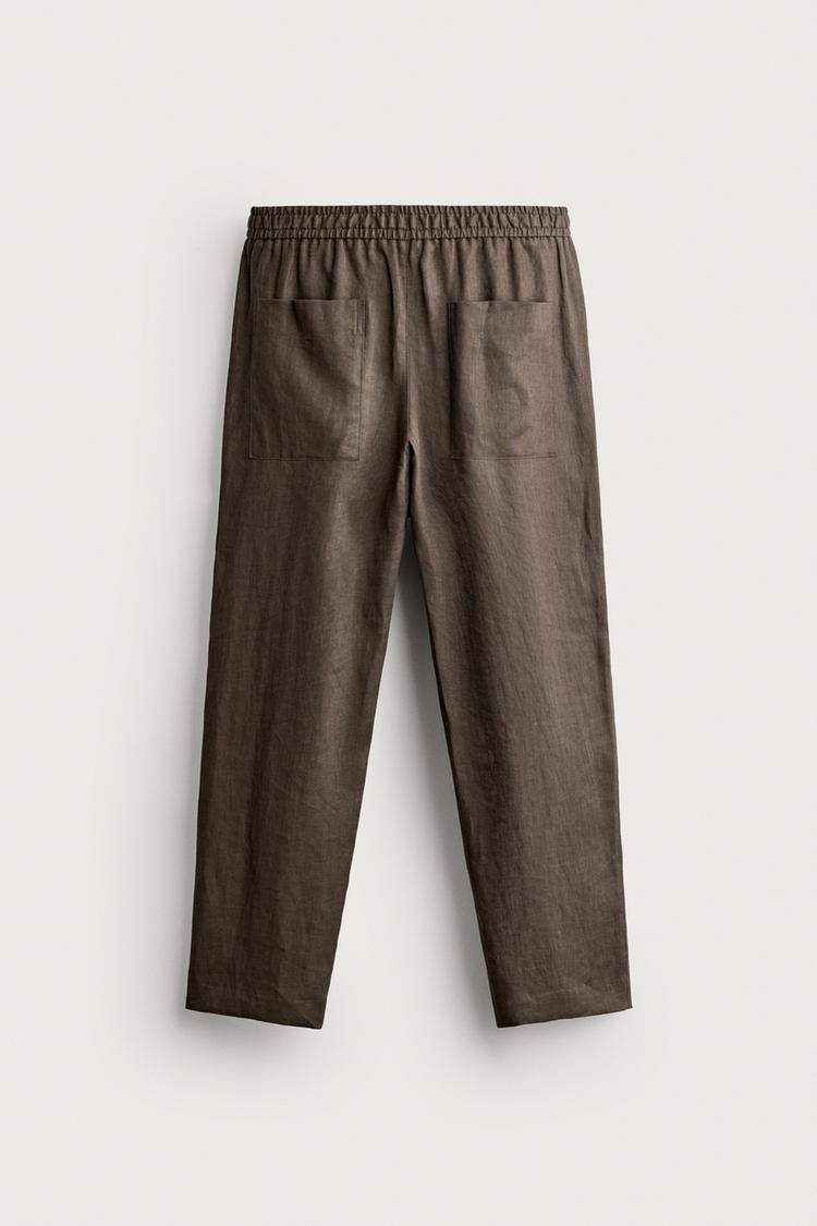 LINEN RELAXED FIT TROUSERS - COCOA