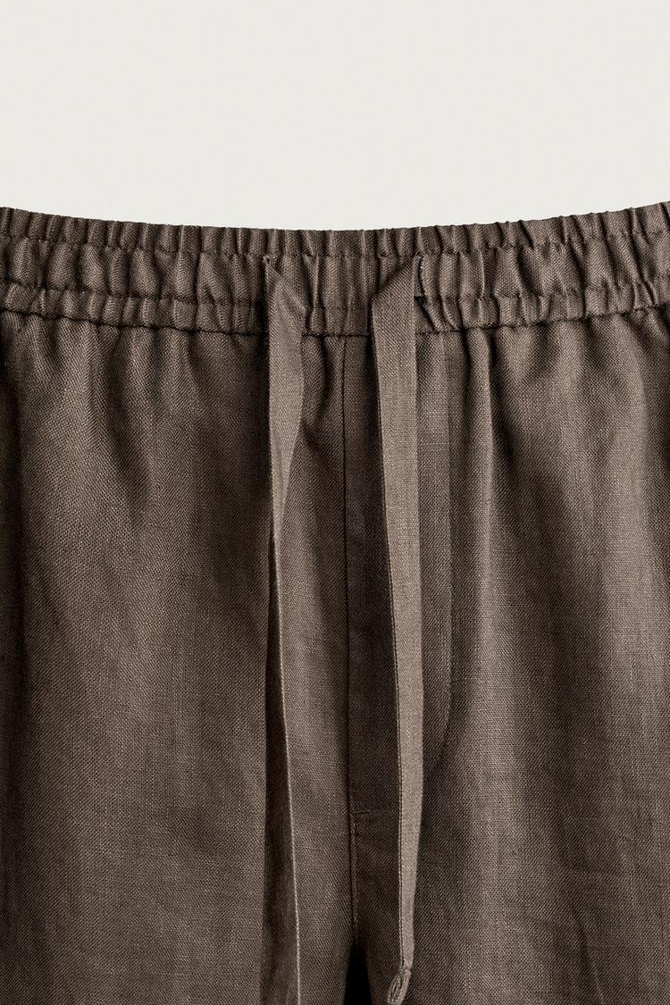 LINEN RELAXED FIT TROUSERS - COCOA