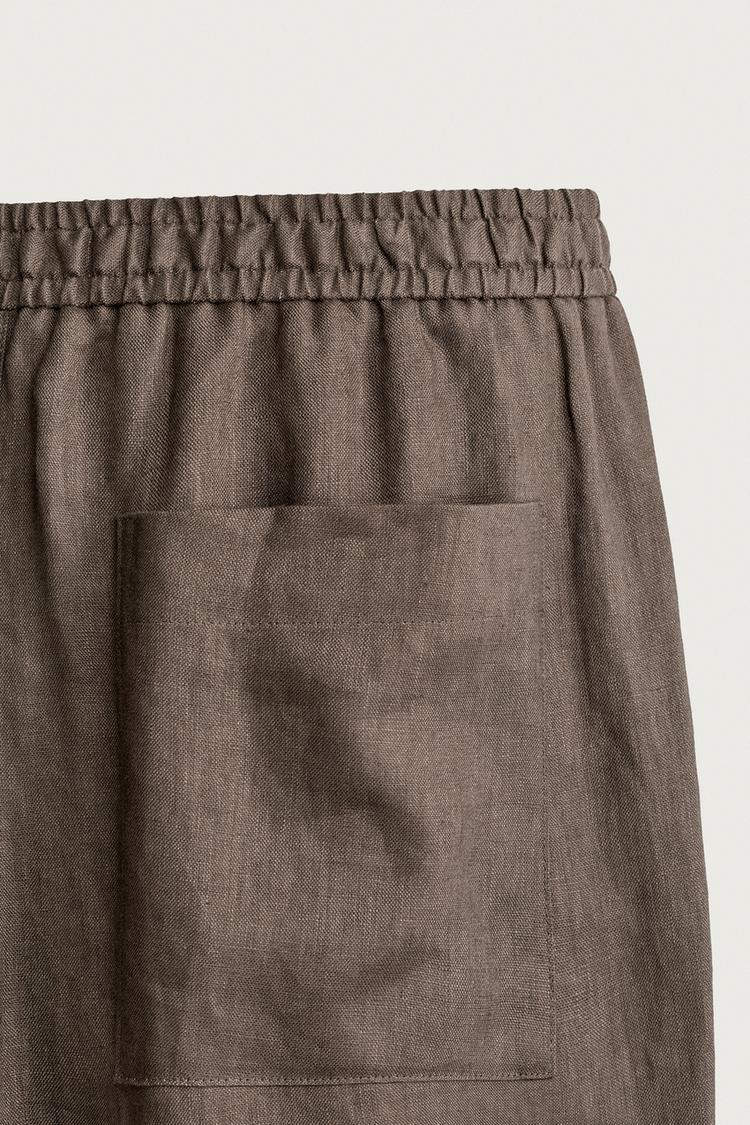 LINEN RELAXED FIT TROUSERS - COCOA