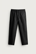 LINEN RELAXED FIT TROUSERS - BLACK