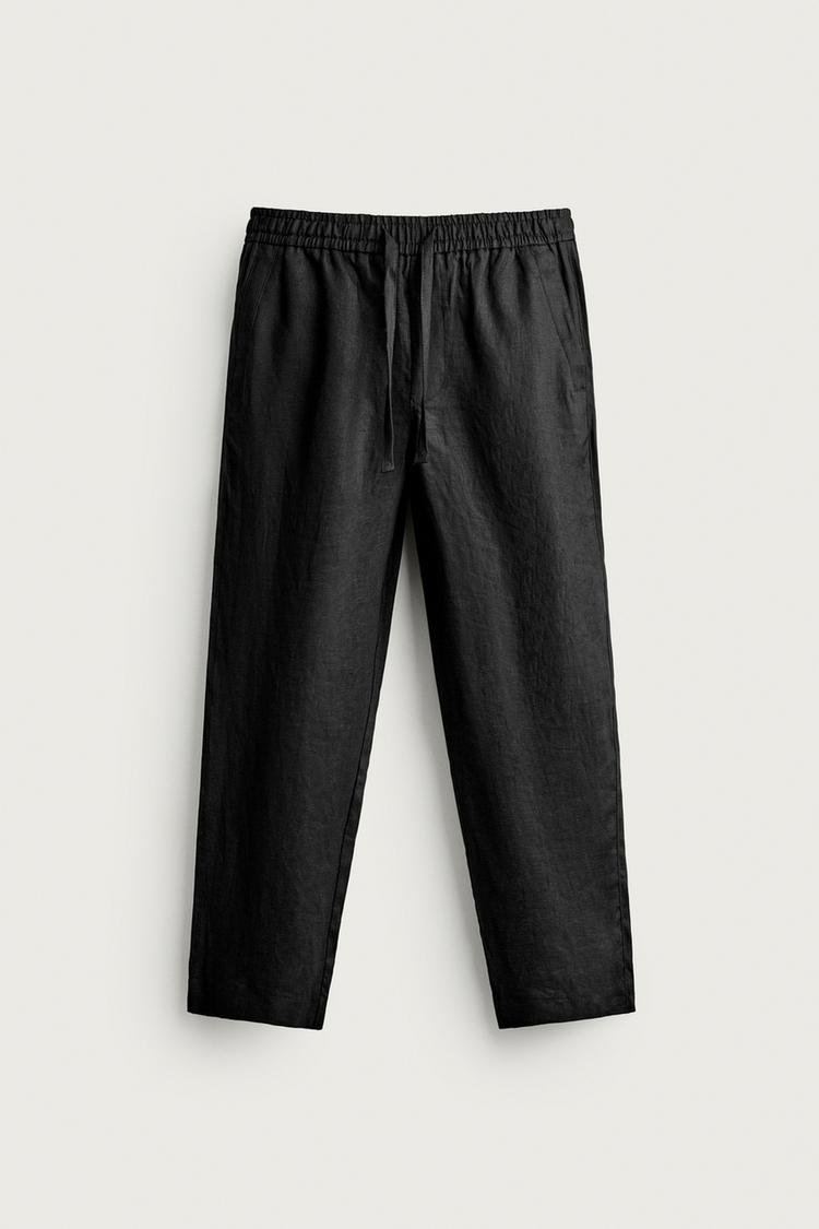 LINEN RELAXED FIT TROUSERS - BLACK