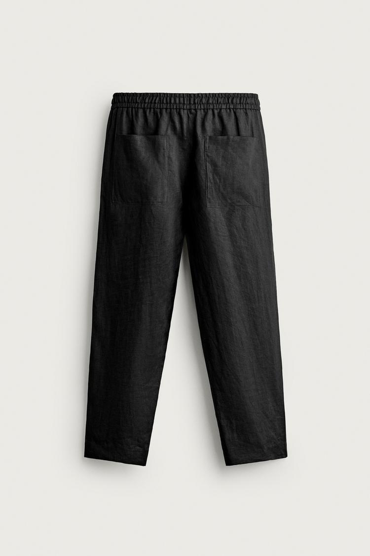 LINEN RELAXED FIT TROUSERS - BLACK
