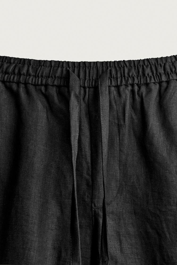 LINEN RELAXED FIT TROUSERS - BLACK
