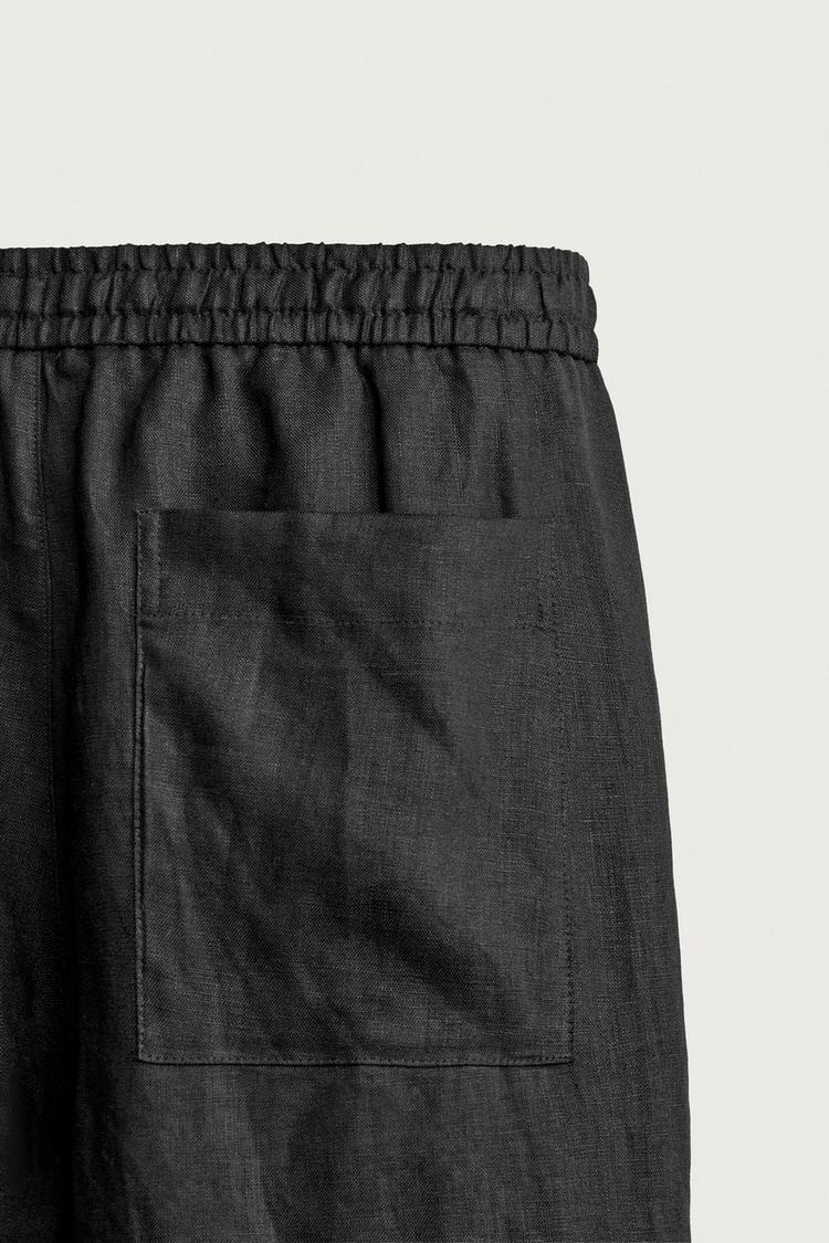 LINEN RELAXED FIT TROUSERS - BLACK