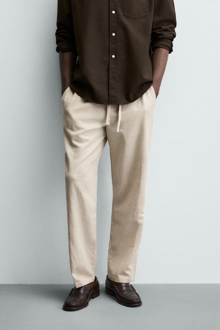 LINEN RELAXED FIT TROUSERS - BEIGE