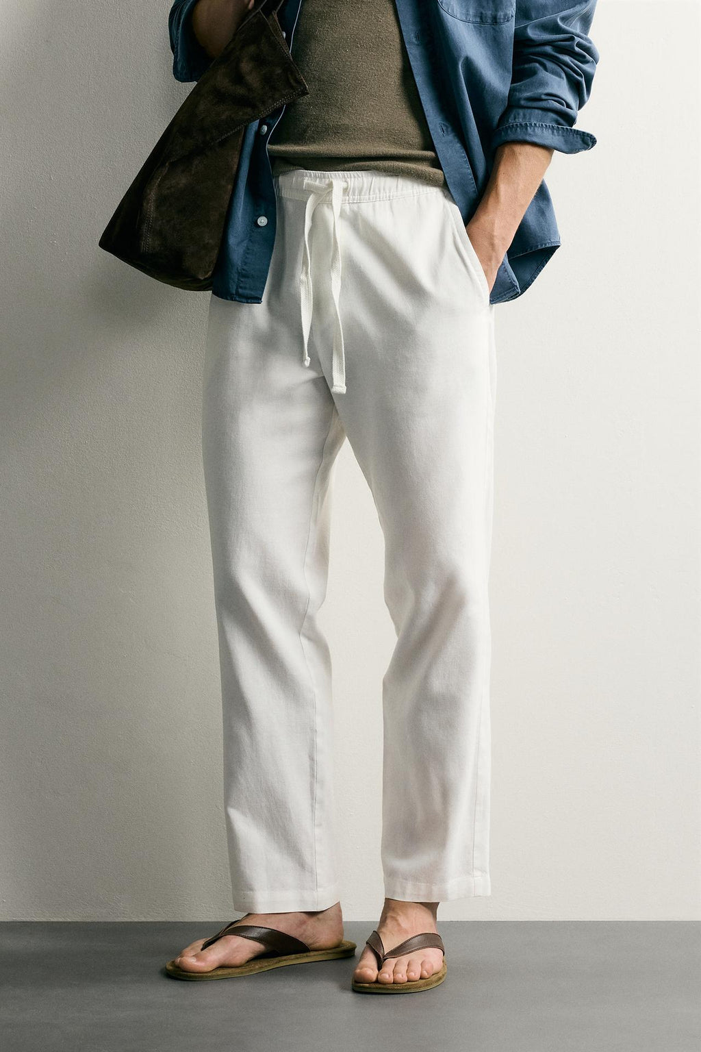 LINEN RELAXED FIT TROUSERS - OFFWHITE