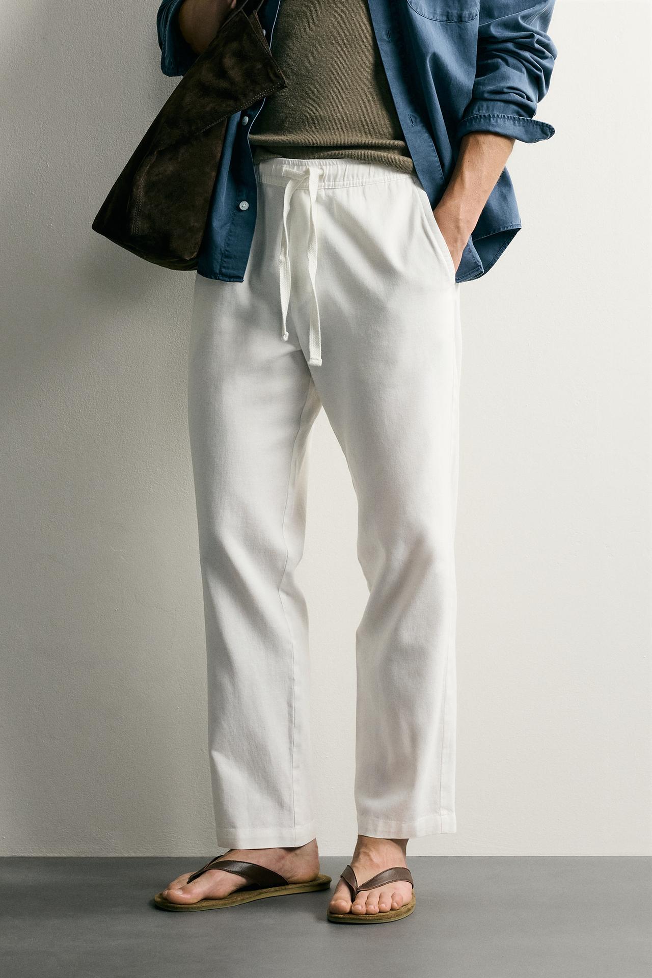 LINEN RELAXED FIT TROUSERS - OFFWHITE