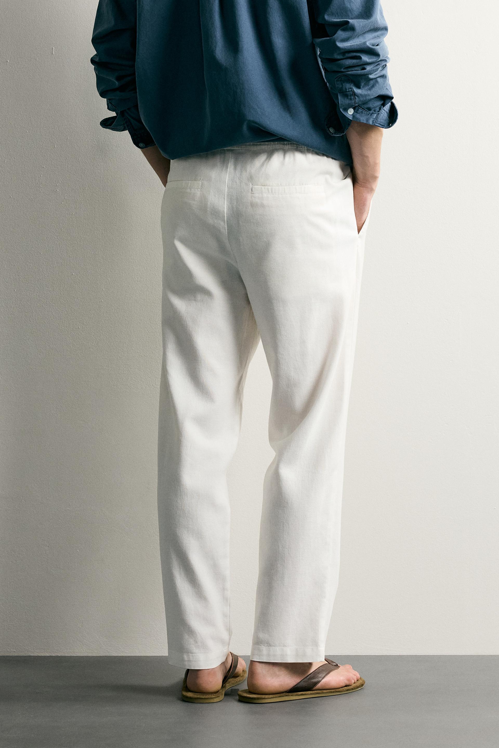 LINEN RELAXED FIT TROUSERS - OFFWHITE