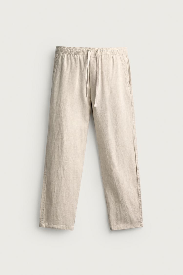 LINEN RELAXED FIT TROUSERS - BEIGE