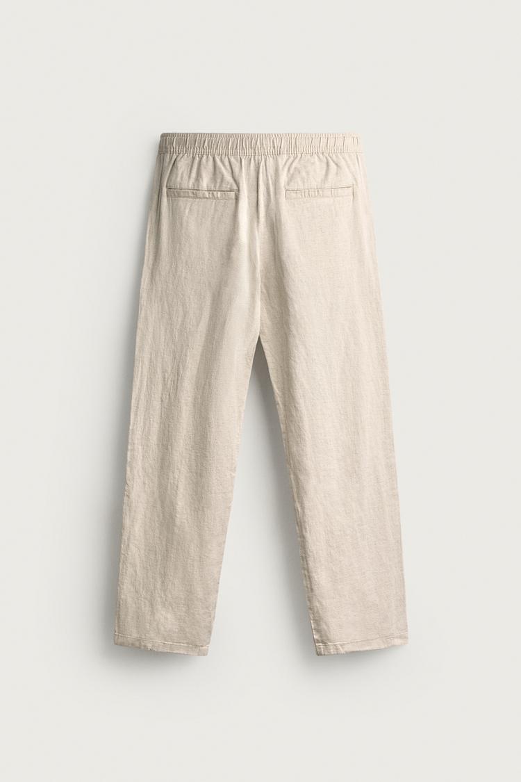 LINEN RELAXED FIT TROUSERS - BEIGE