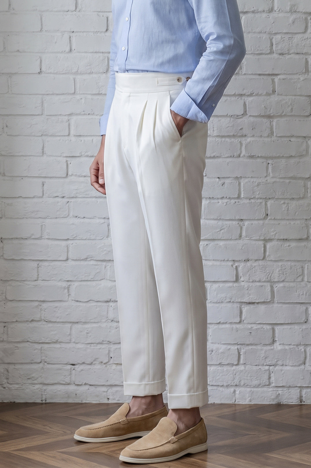 Pearl-White High Waisted gurkha Pant