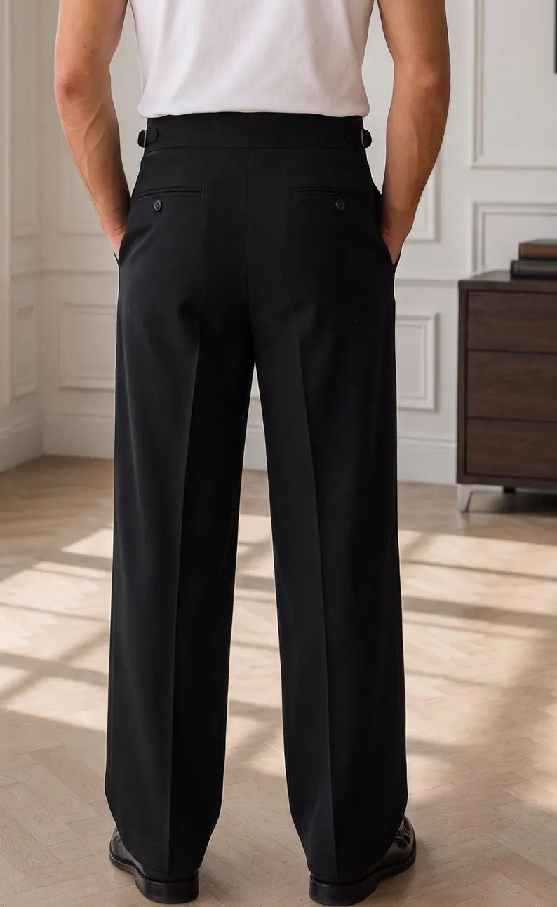 Black Gurkha Tuxedo Pants | High Waisted Double Pleated Wide Leg Formal Trousers