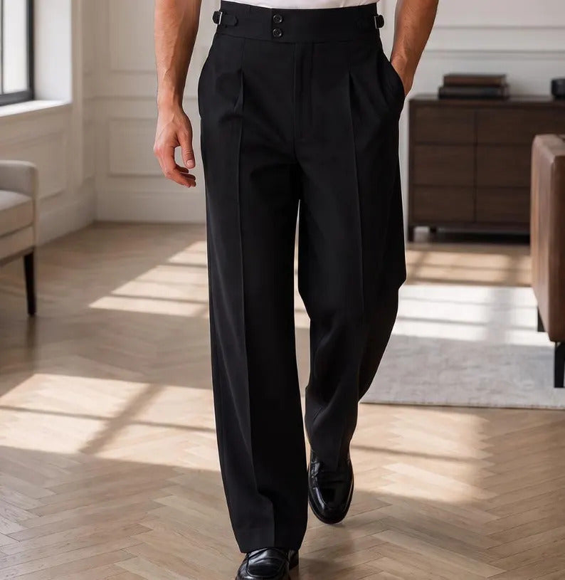 Black Gurkha Tuxedo Pants | High Waisted Double Pleated Wide Leg Formal Trousers