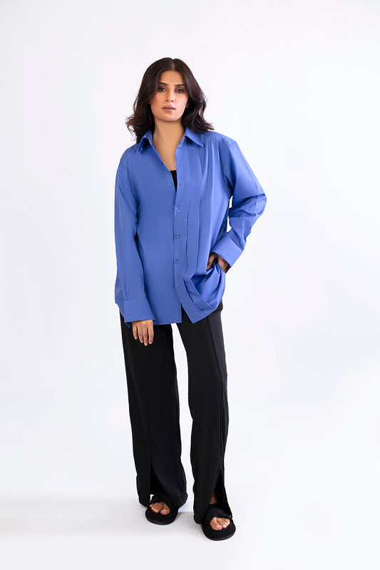 OVERSIZED POPLIN PLEATED LONG SLEEVE SHIRT