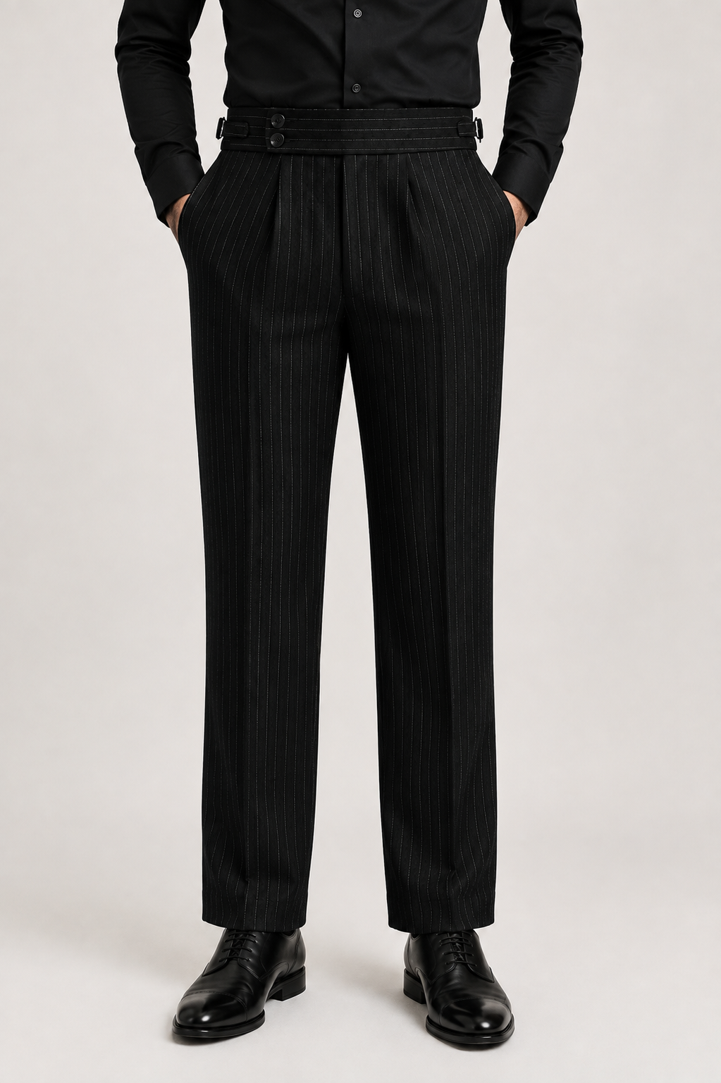 black pinstriped gurkha pant
