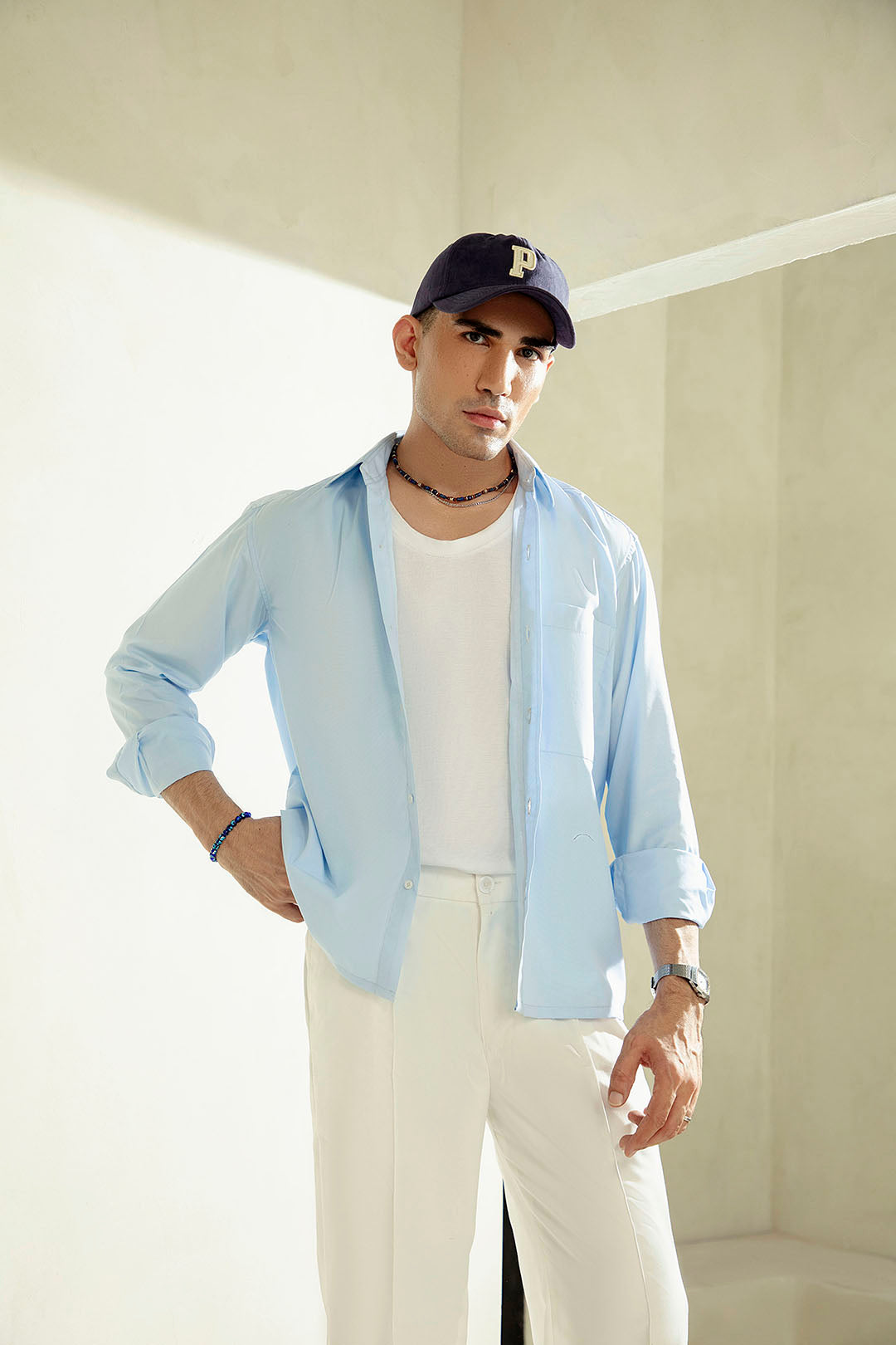 SKY-BLUE PATCH POCKET SHIRT