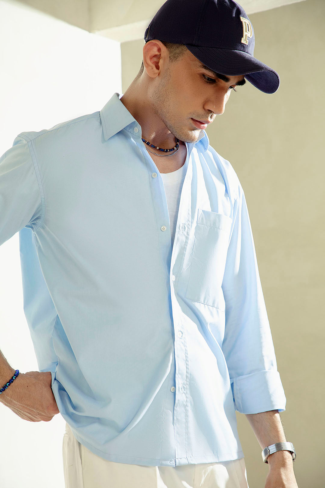 SKY-BLUE PATCH POCKET SHIRT