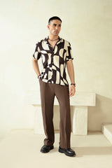 PRINTED CUBAN COLLAR SHIRT-BLACK