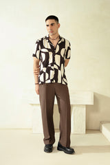 PRINTED CUBAN COLLAR SHIRT-BLACK