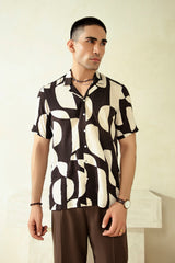 PRINTED CUBAN COLLAR SHIRT-BLACK