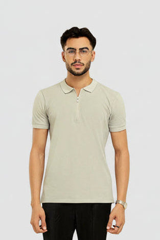 ZIPPER POLO LIGHT GREY