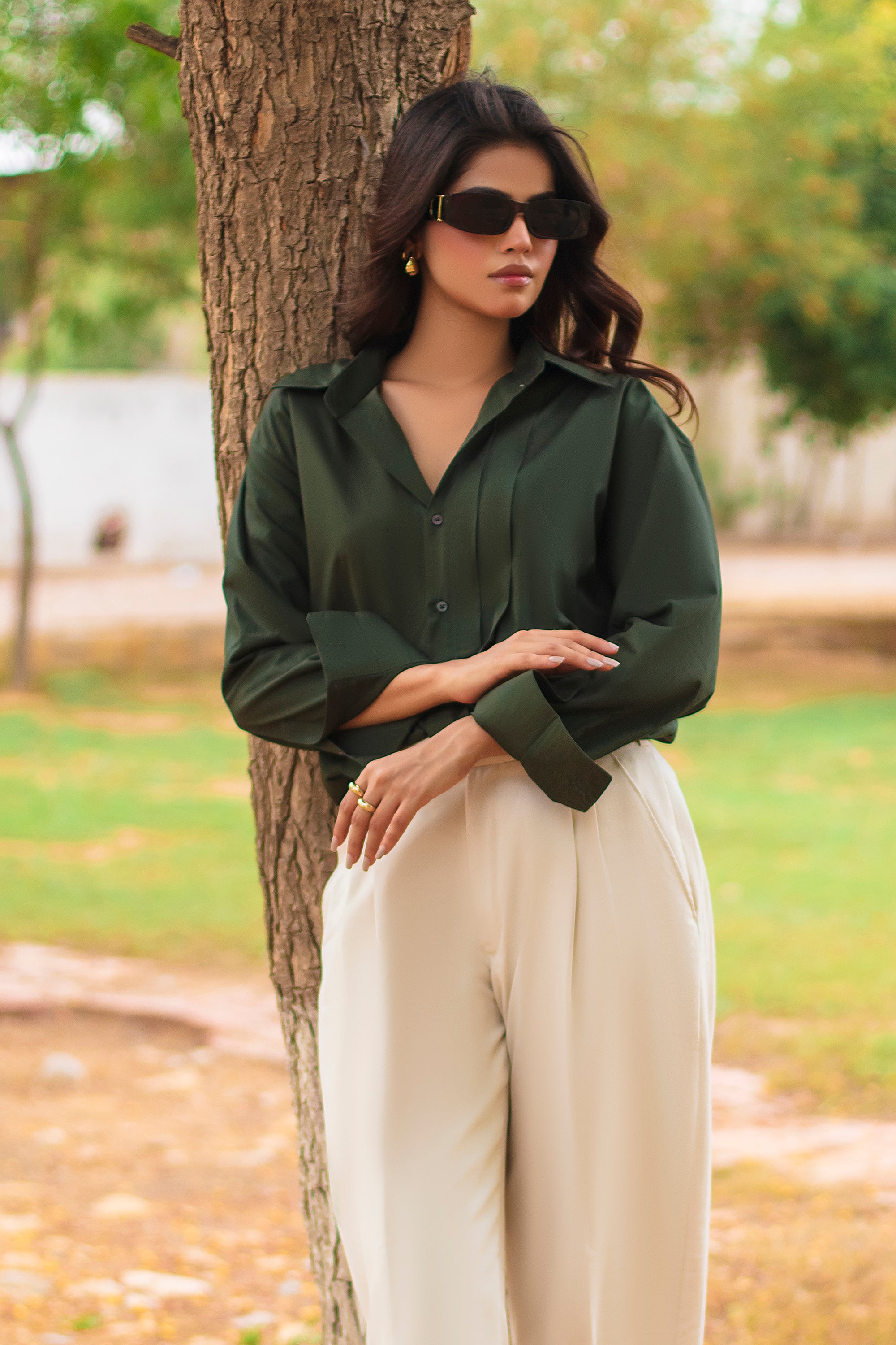 OVERSIZED POPLIN PLEATED LONG SLEEVE SHIRT