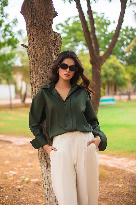 OVERSIZED POPLIN PLEATED LONG SLEEVE SHIRT