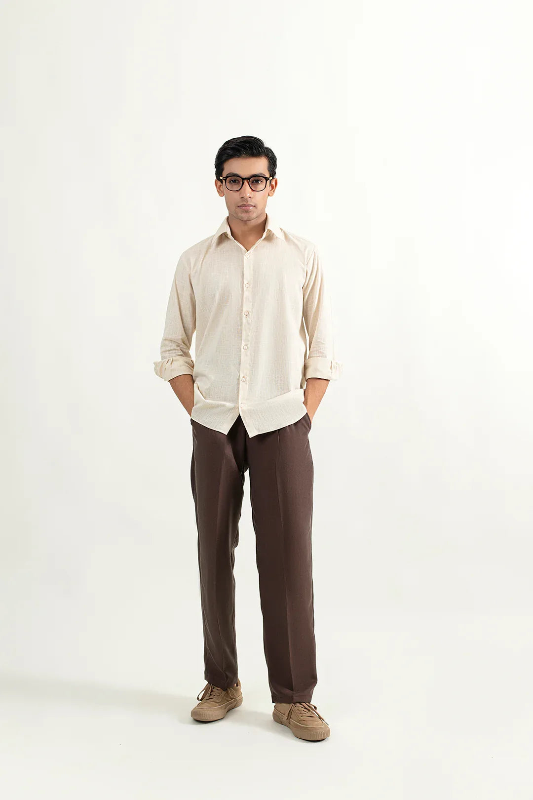 LINEN BUTTON DOWN SHIRT-BEIGE - Mensiox