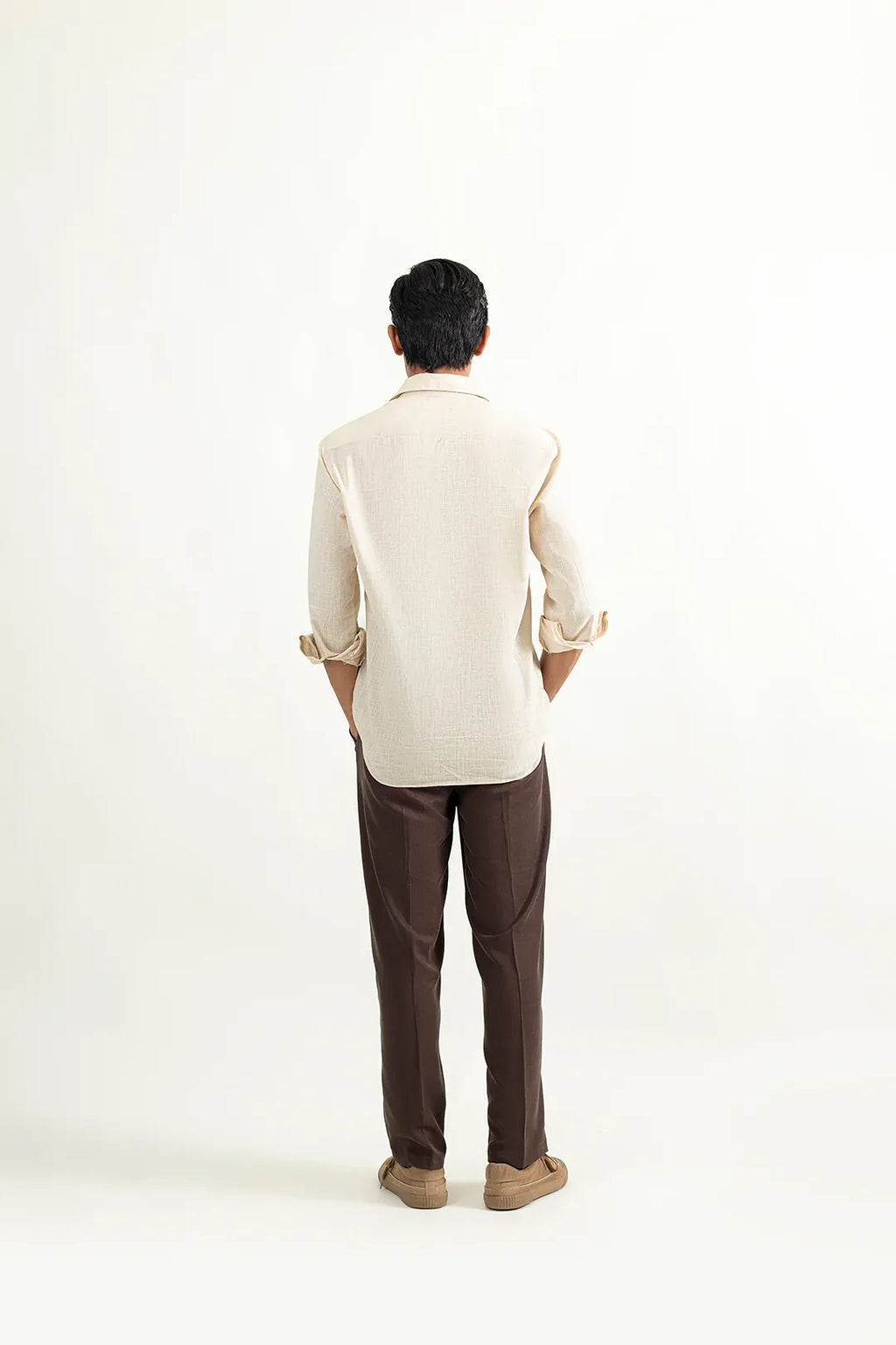 LINEN BUTTON DOWN SHIRT-BEIGE - Mensiox
