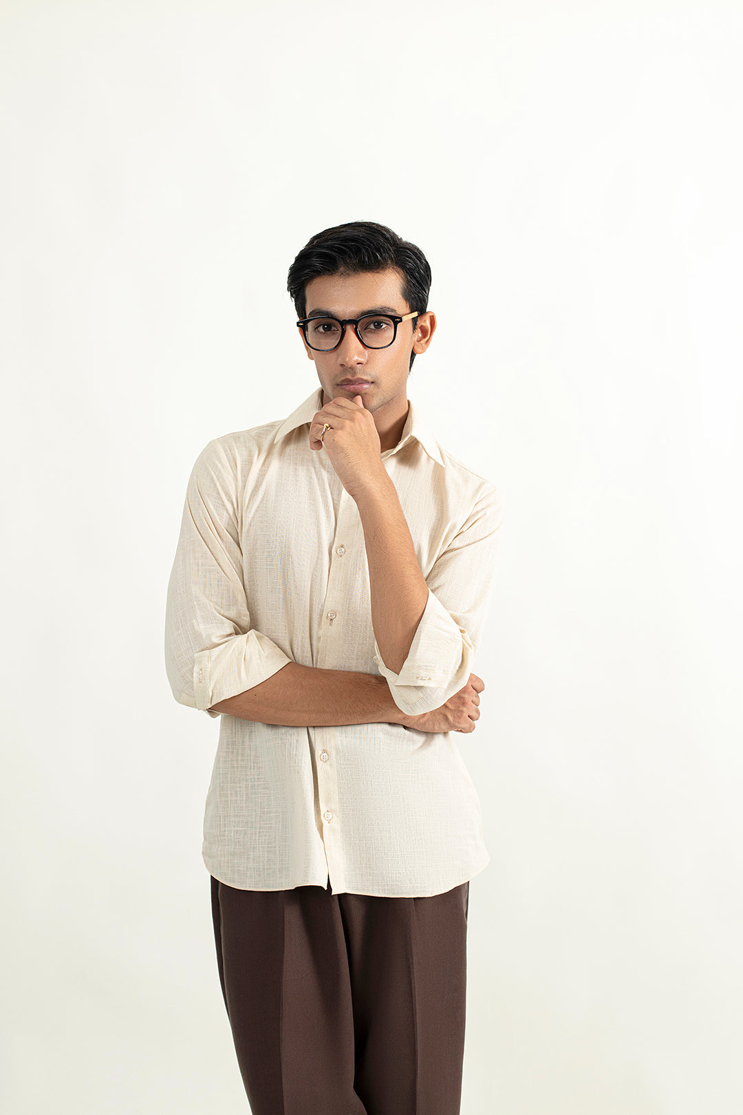 LINEN BUTTON DOWN SHIRT-BEIGE