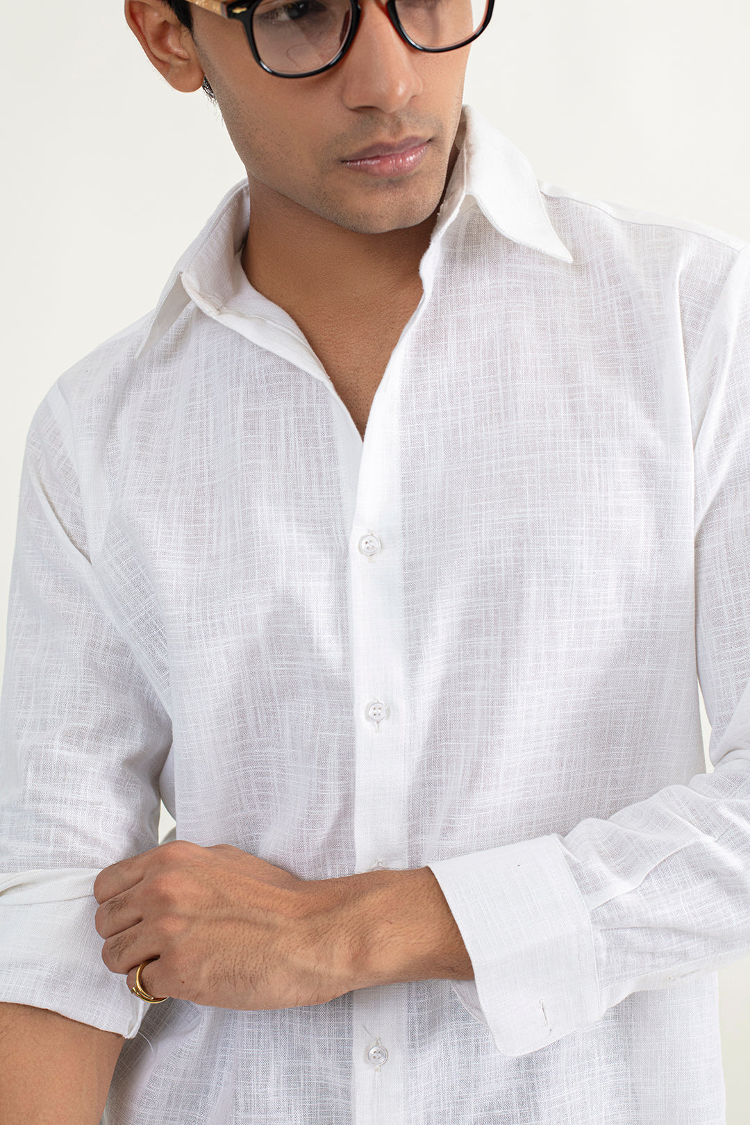 LINEN BUTTON DOWN SHIRT-WHITE