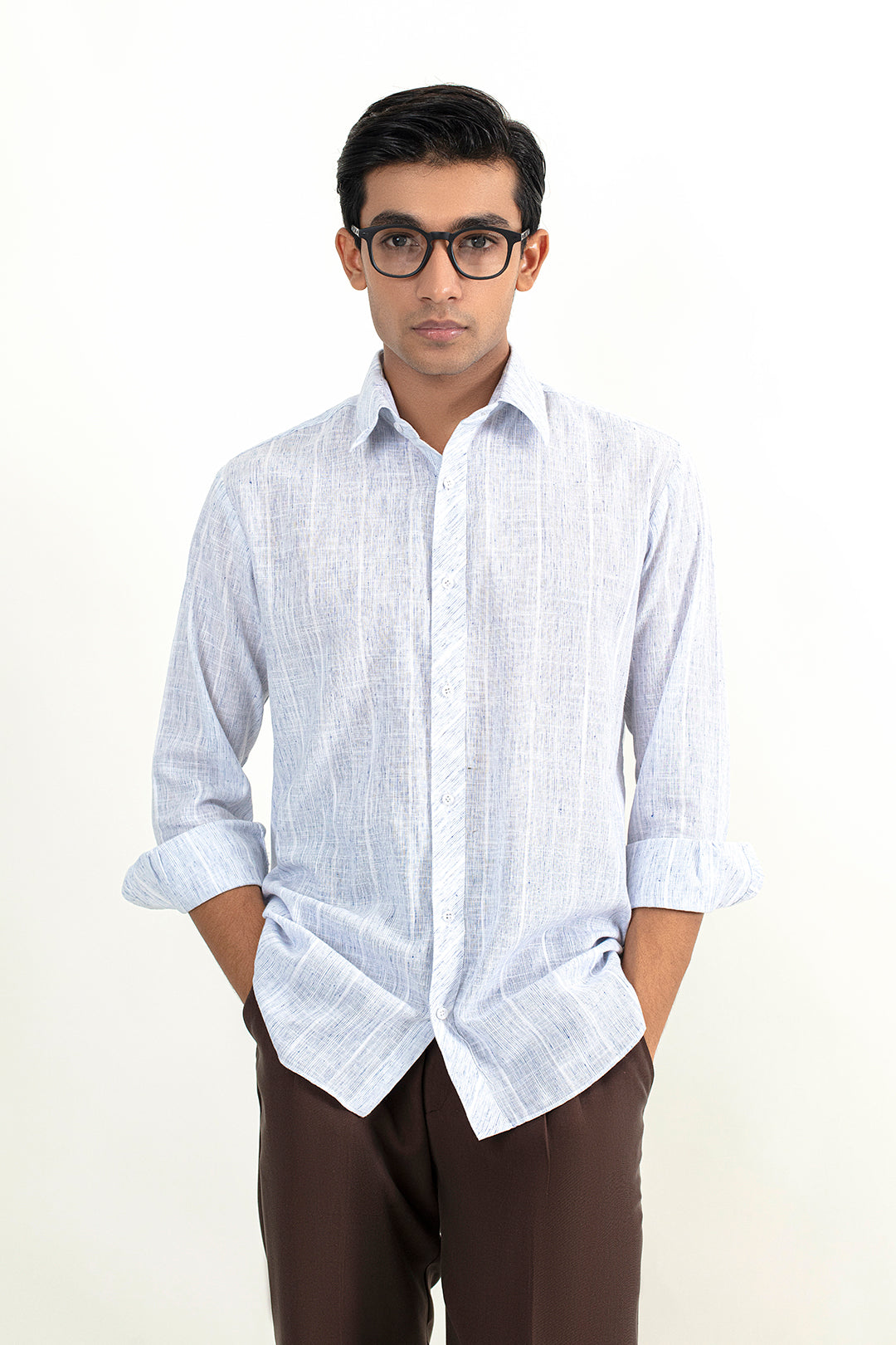 LINEN BUTTON DOWN SHIRT-SHADED-BLUE