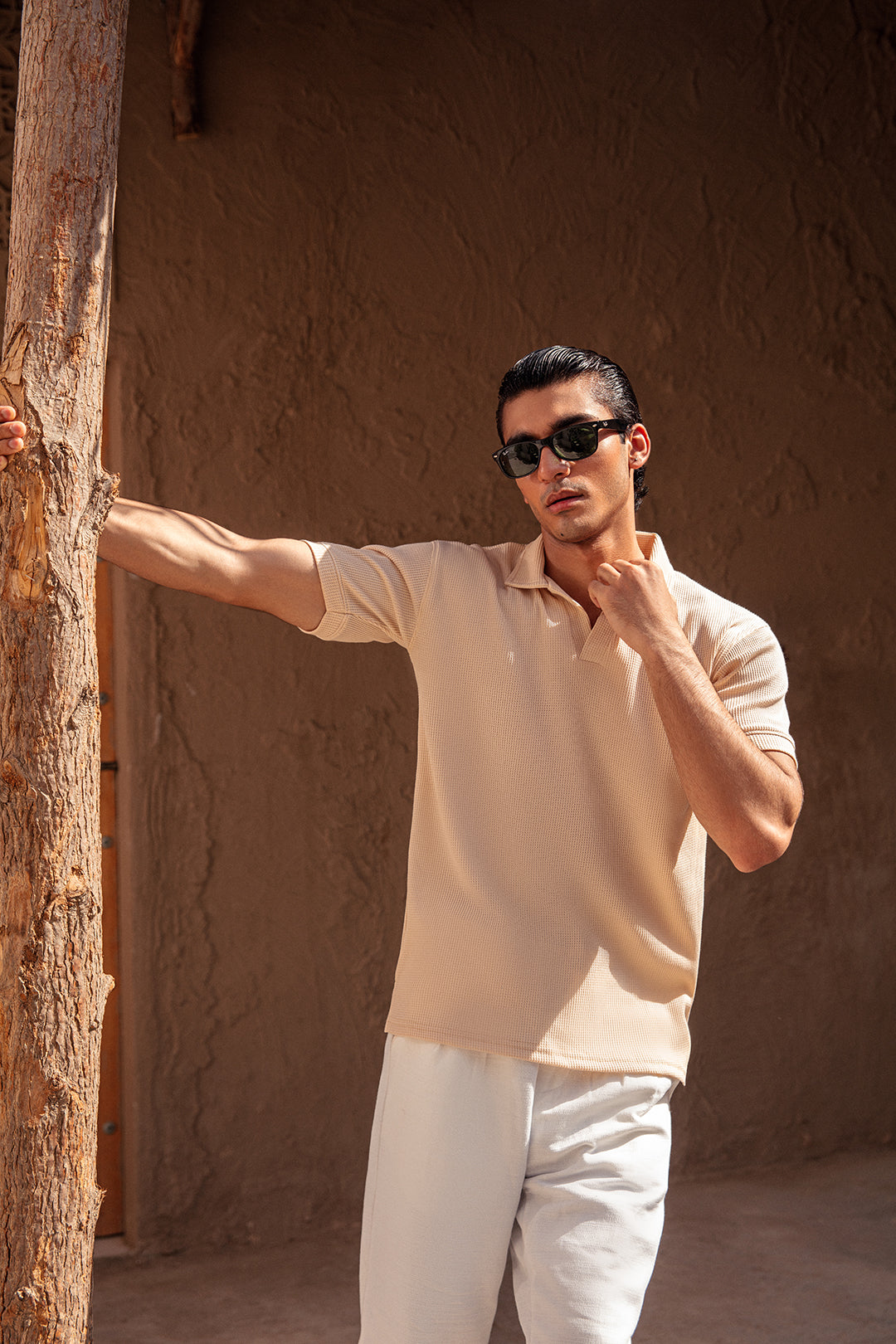 TEXTURED KINT POLO-KHAKI