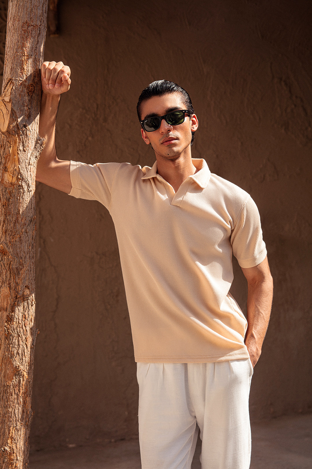 TEXTURED KINT POLO-KHAKI