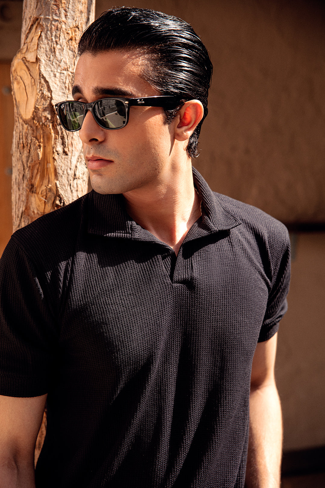 TEXTURED KINT POLO-BLACK