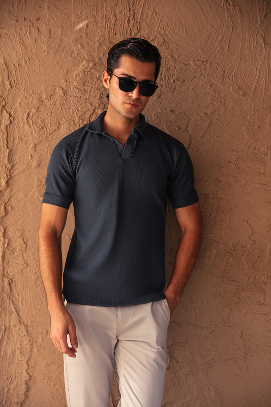 TEXTURED KINT POLO-TEAL-BLUE