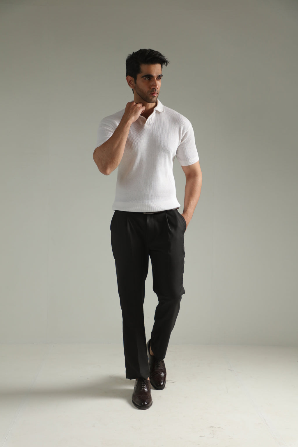TEXTURED KNIT POLO-WHITE