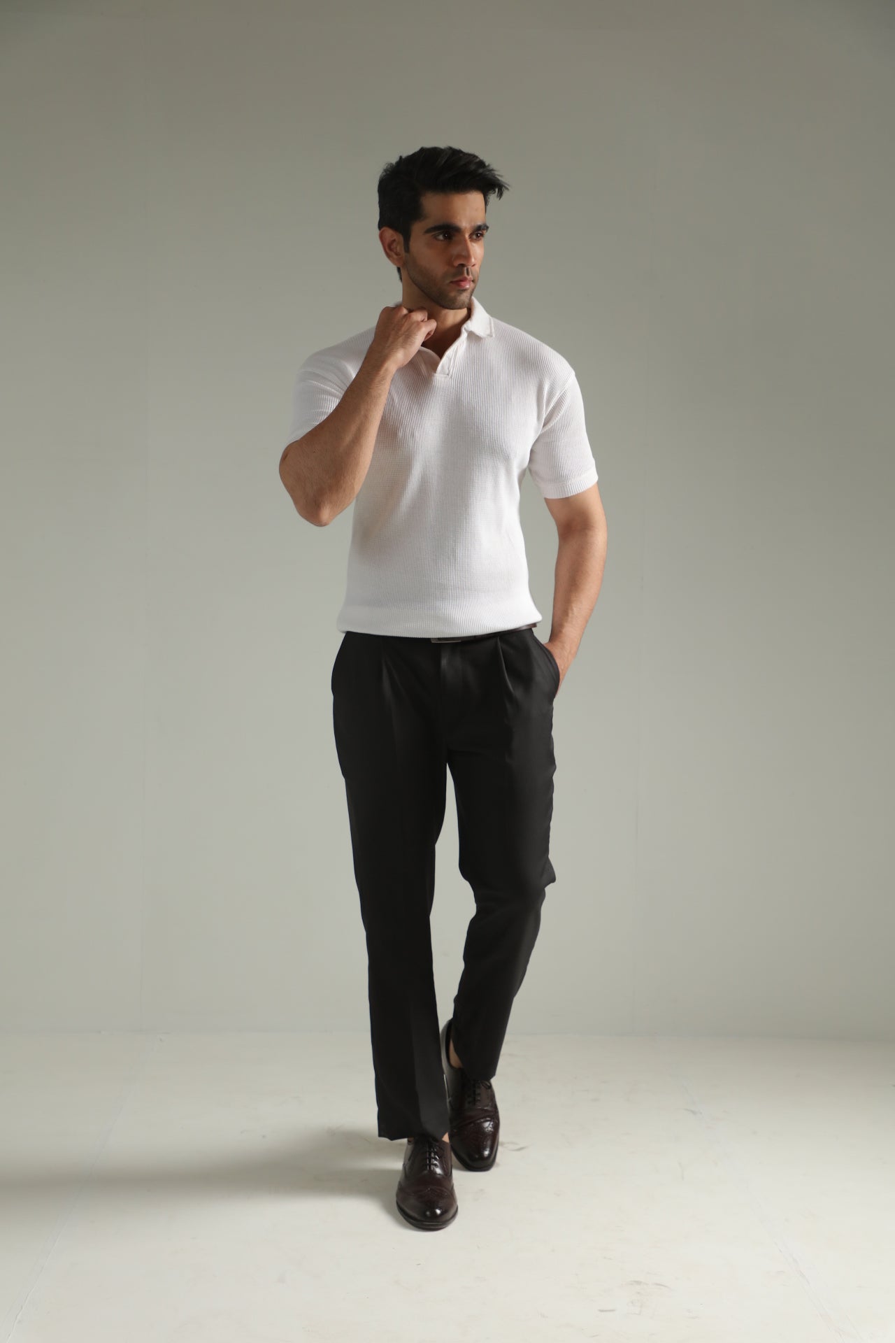 TEXTURED KNIT POLO-WHITE