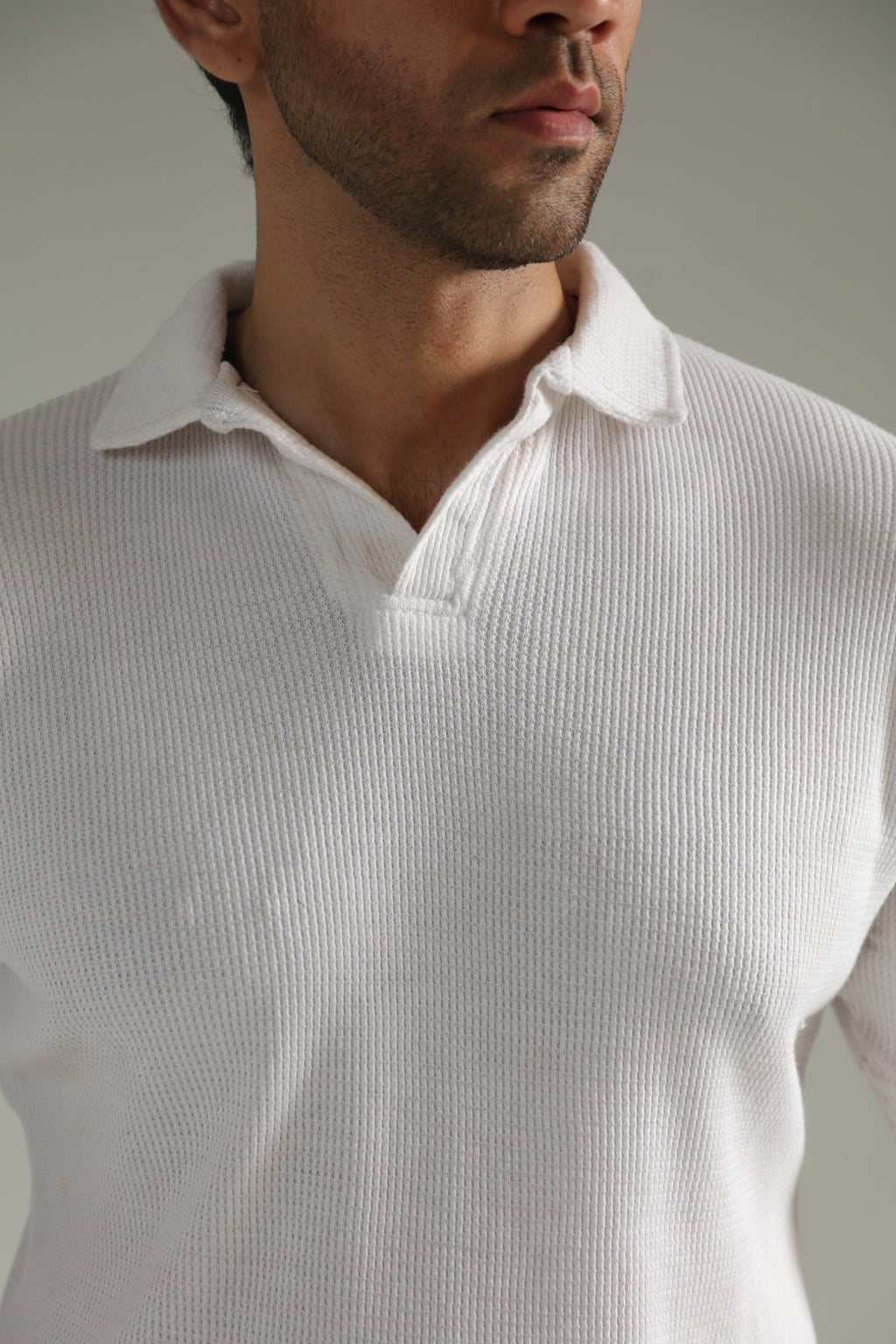 TEXTURED KNIT POLO-WHITE