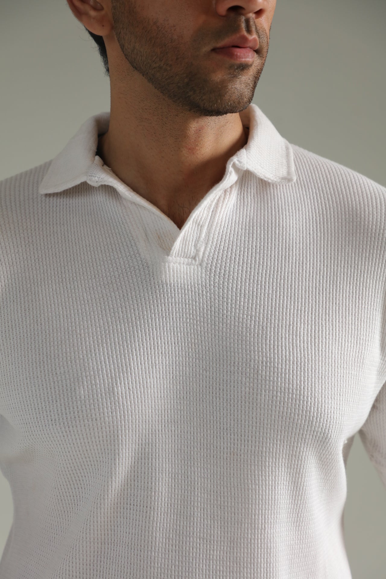 TEXTURED KNIT POLO-WHITE