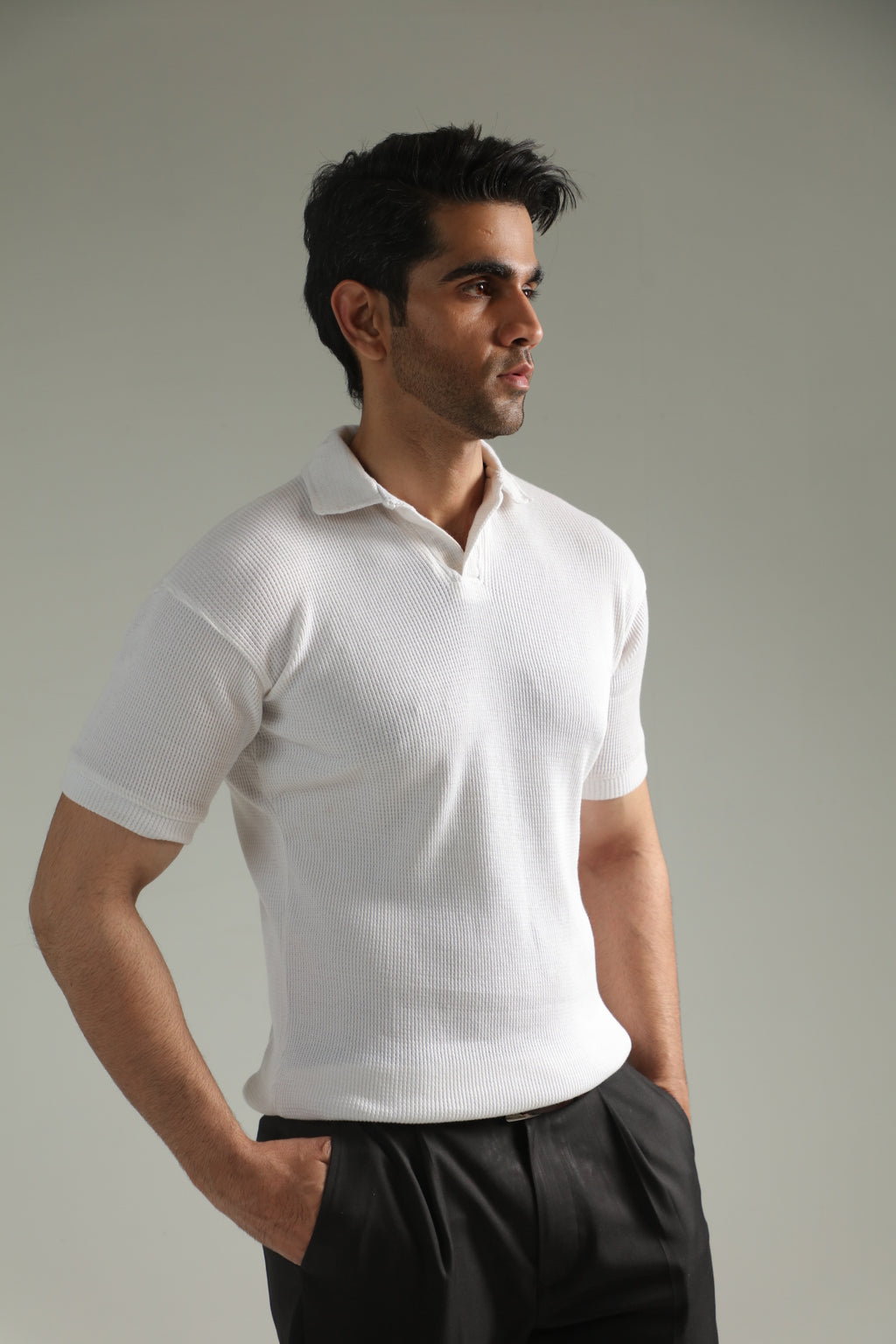 TEXTURED KNIT POLO-WHITE