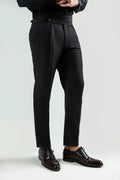 BLACK SPLIT TWO BUTTONED GURKHA PANT - Mensiox