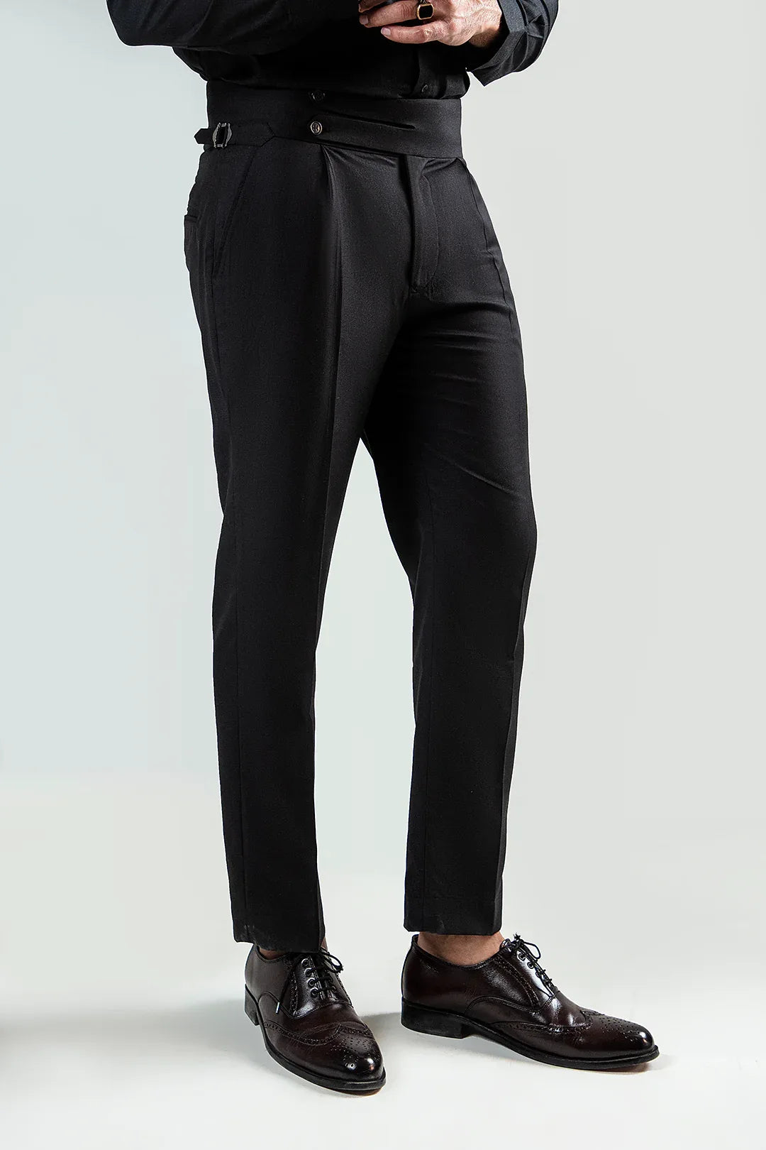 BLACK SPLIT TWO BUTTONED GURKHA PANT - Mensiox