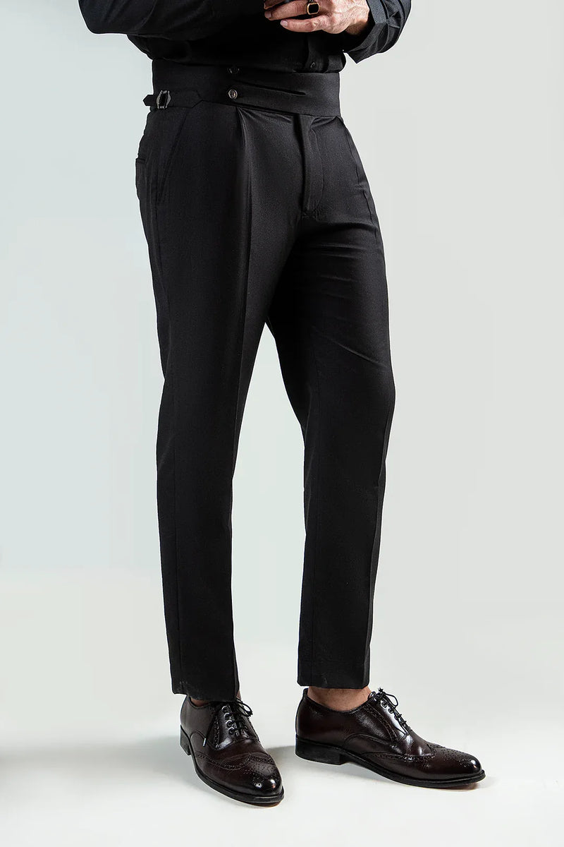 BLACK SPLIT TWO BUTTONED GURKHA PANT - Mensiox