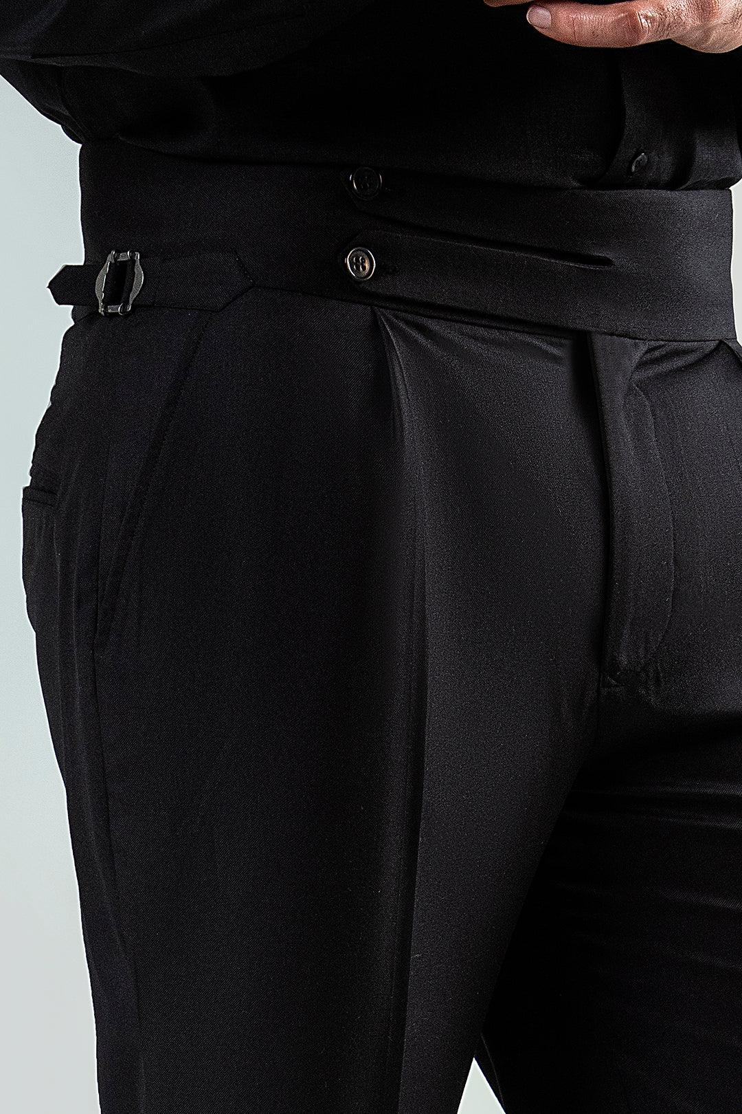 BLACK SPLIT TWO BUTTONED GURKHA PANT - Mensiox