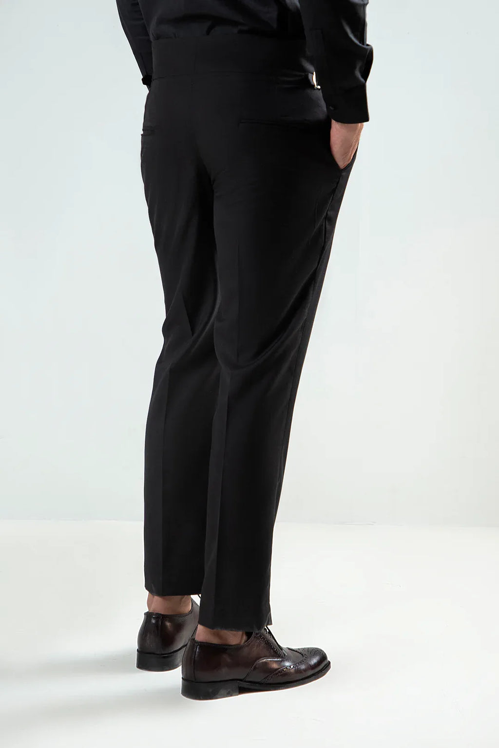 BLACK SPLIT TWO BUTTONED GURKHA PANT - Mensiox