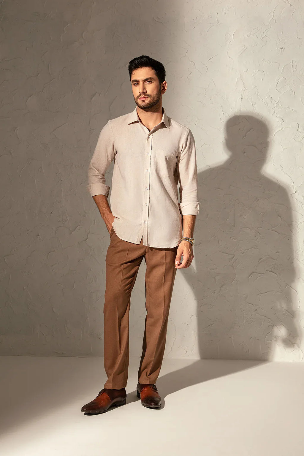 LINEN BEIGE DRESS SHIRT - Mensiox